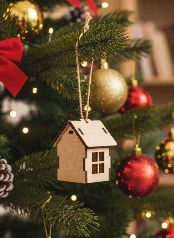 Karácsonyfára pici házikó