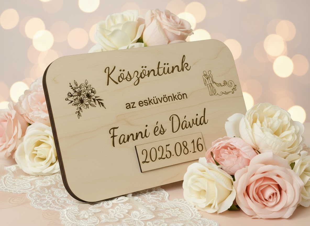 Gravírozott Fa Esküvői Üdvözlőtábla