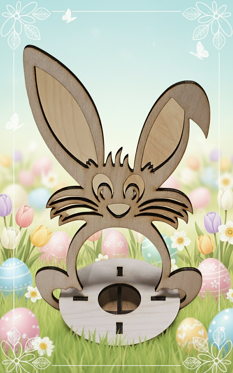 Húsvéti Nyuszi Dekoráció – Gravírozott Fa Tojástartó